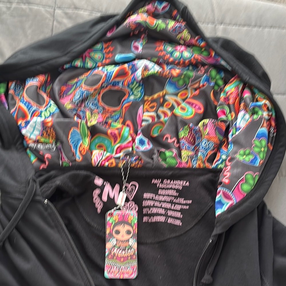 Black Hoodie with Colorful Skull Lining